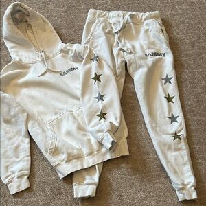Kids White Star Sweatpants and Hoodie Set
